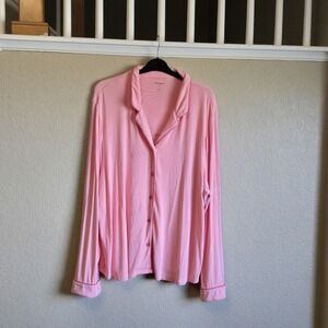 Cozy Earth Women's 2XL Bamboo Pajama Top Only Pink Ribbed Long Sleeve Stretch